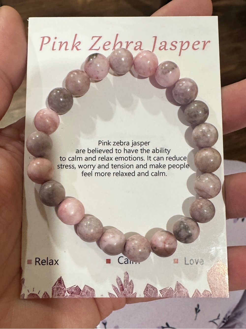 Pink Zebra Jasper Beaded Stretch Bracelet - Pink and Gray Tones